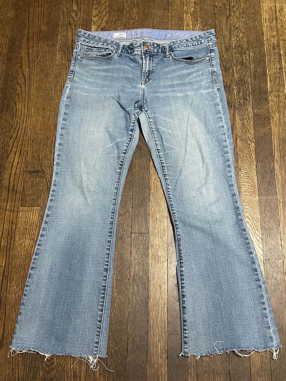 Gap 1969 Sexy Boot Mid Rise Distressed Raw Hem Flare Jeans 32/14r